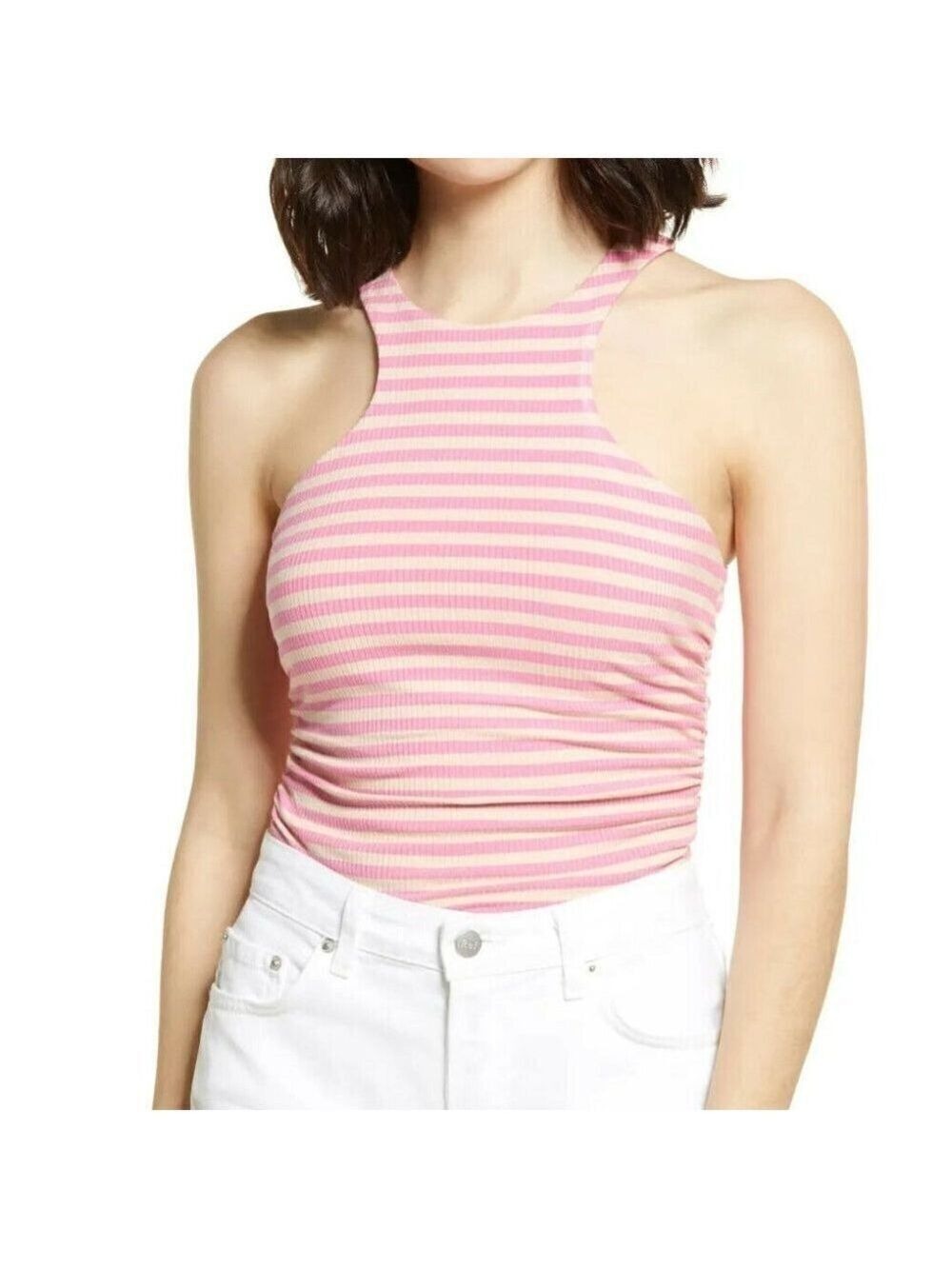 𝅺AFRM Pink "Ruskin" Striped Ribbed Racerback Top Bnwot
